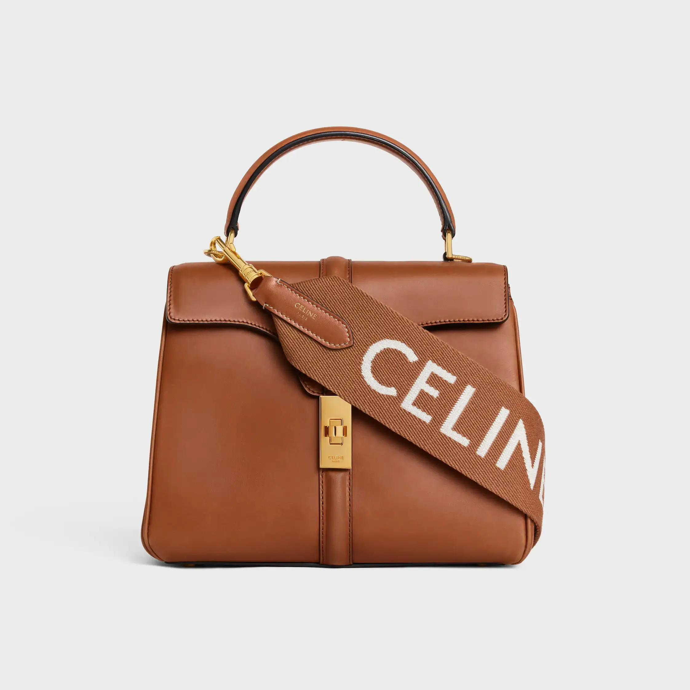Lång rem i ull med Celine-jacquard med guldsläggning