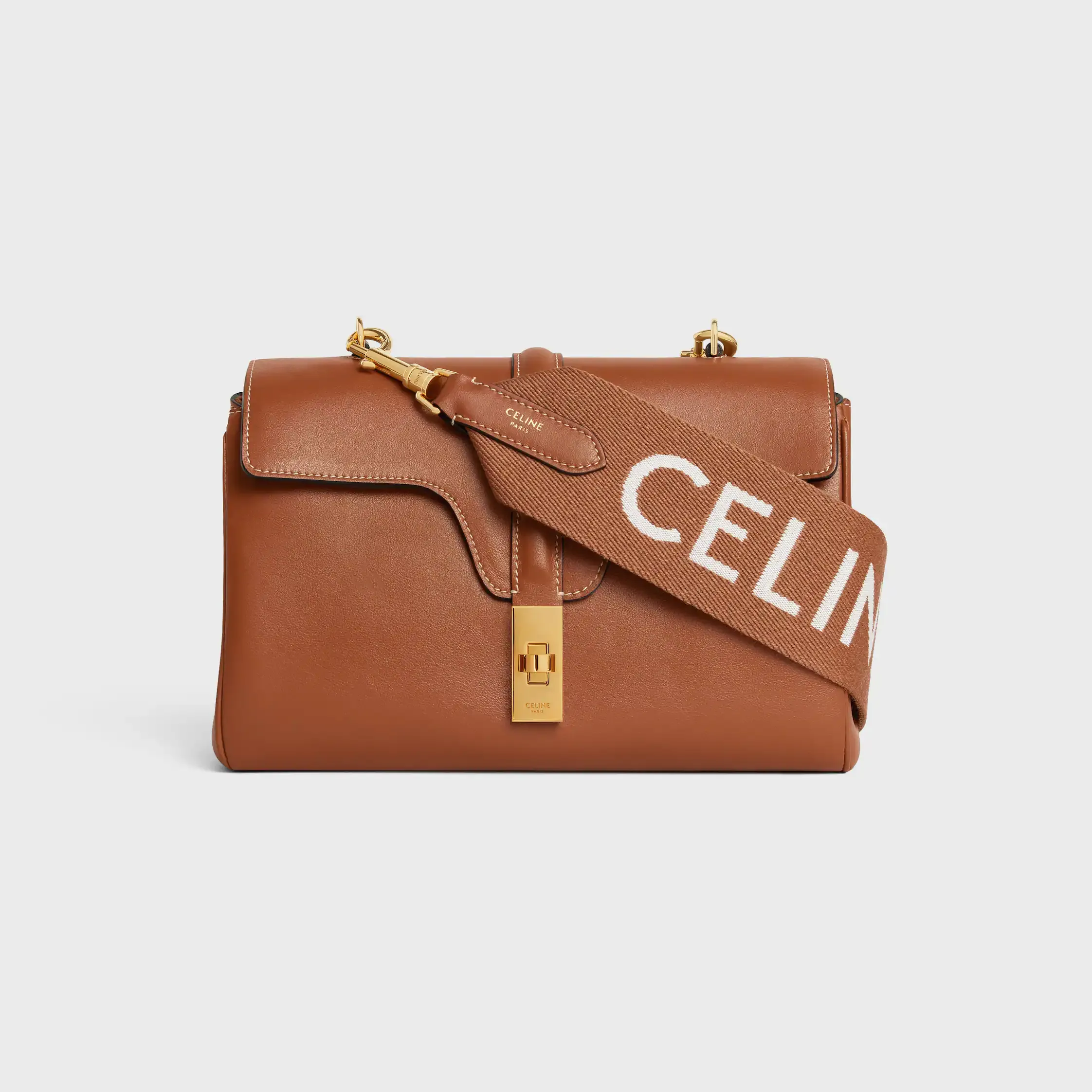 Lång rem i ull med Celine-jacquard med guldsläggning