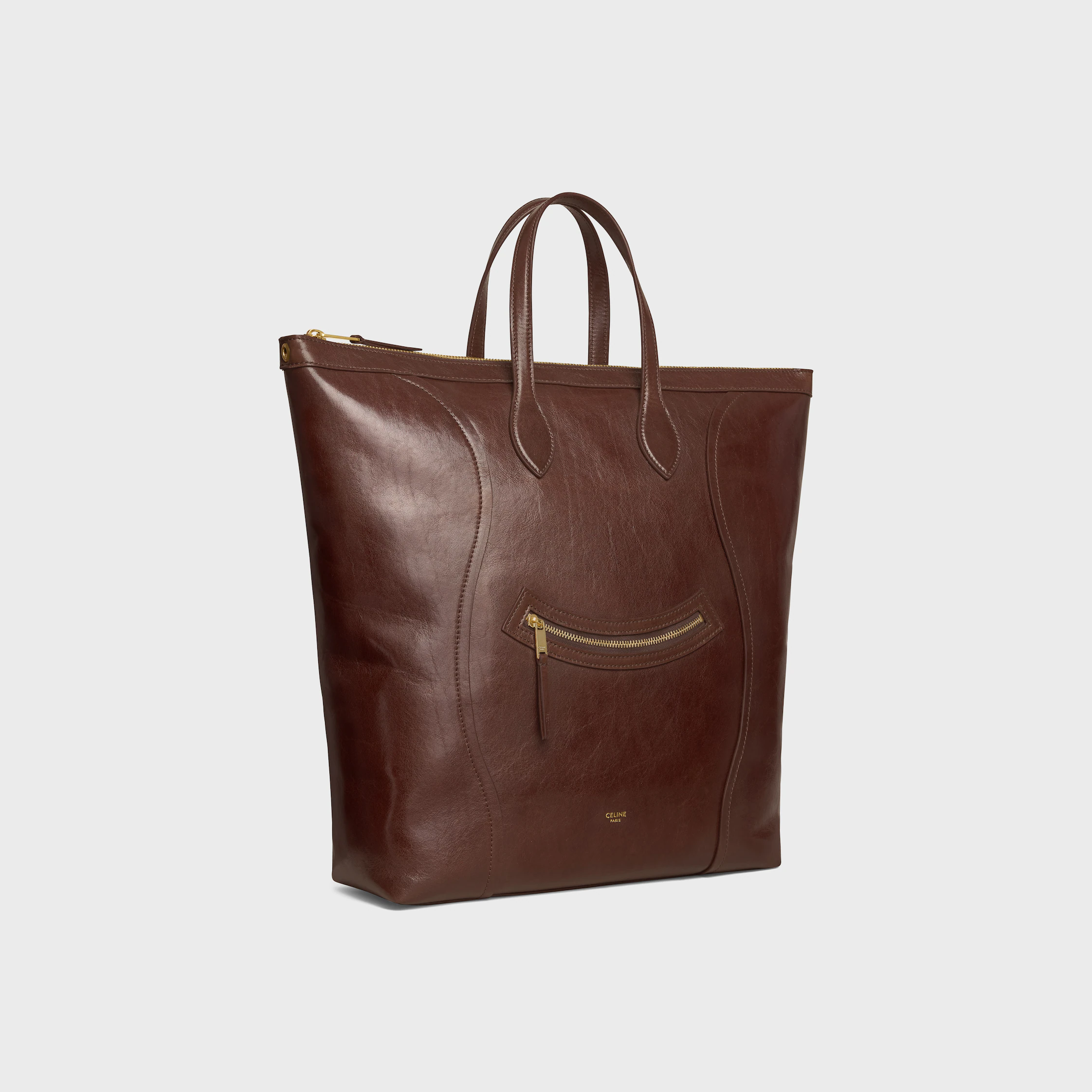VERTIKAL bagage i glänsande kalvskinn