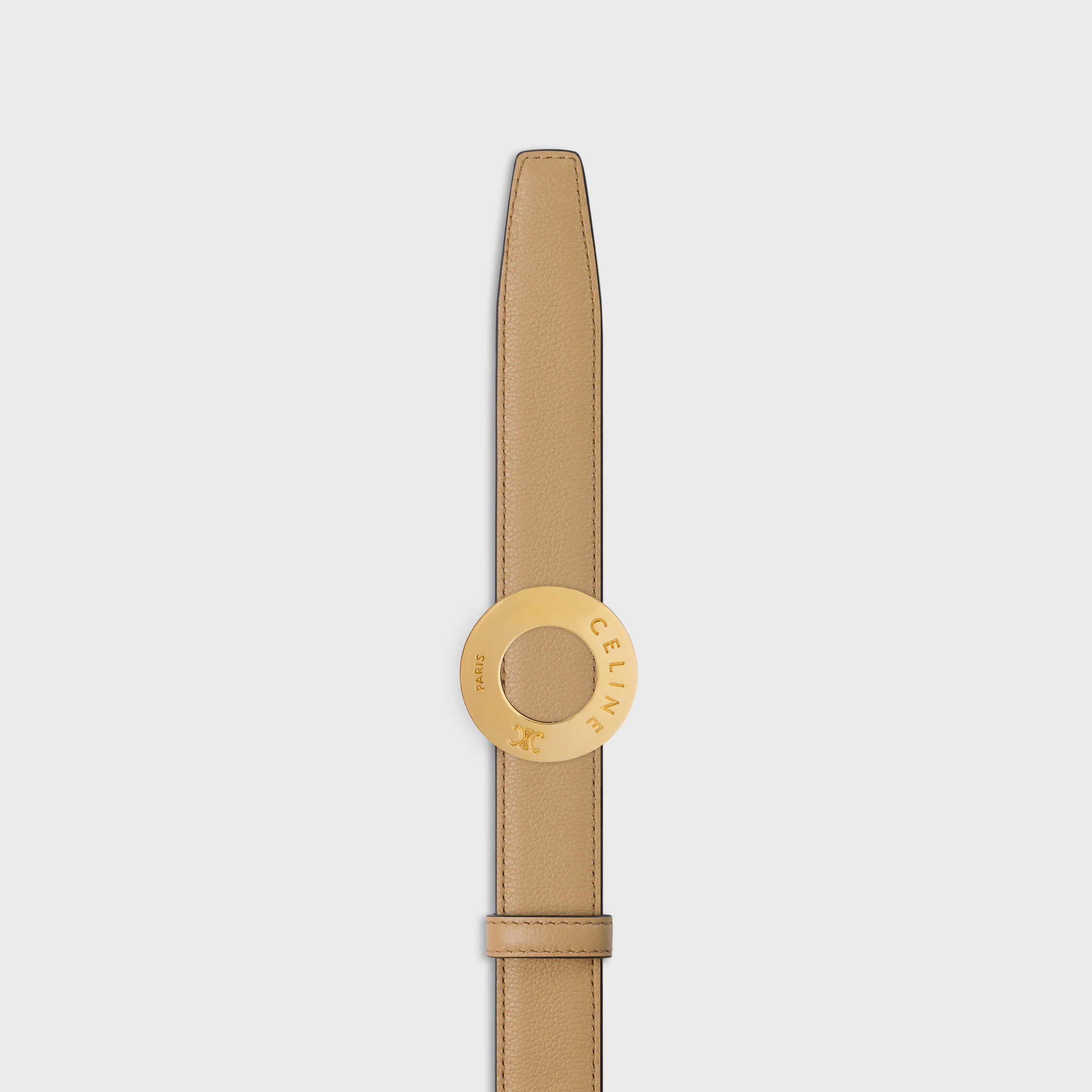 CELINE DISC BUCKLE 25 MM I METALL OCH VÄNDBAR STRUMP 25 MM I SLIDEN OCH RYNKAD KALVSKIN