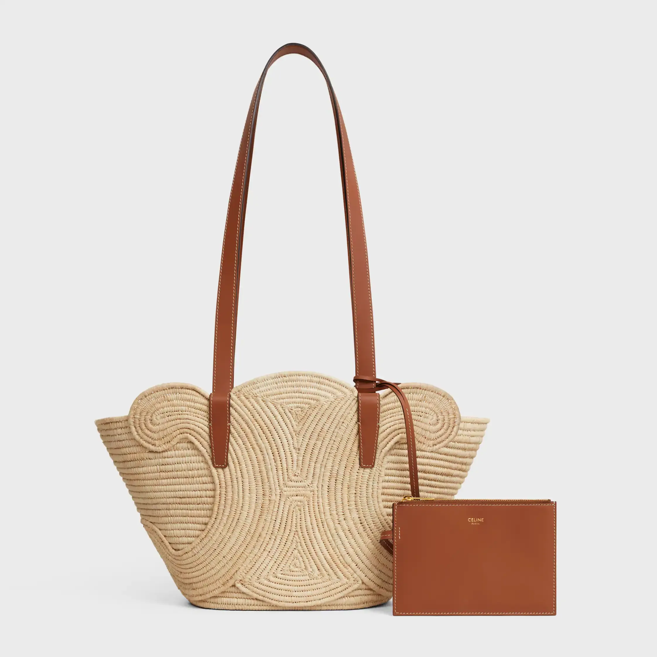 CELINE CLASSIC PANIER SMALL BRAIDED TRIOMPHE i RAFFIA och KALVSKIN
