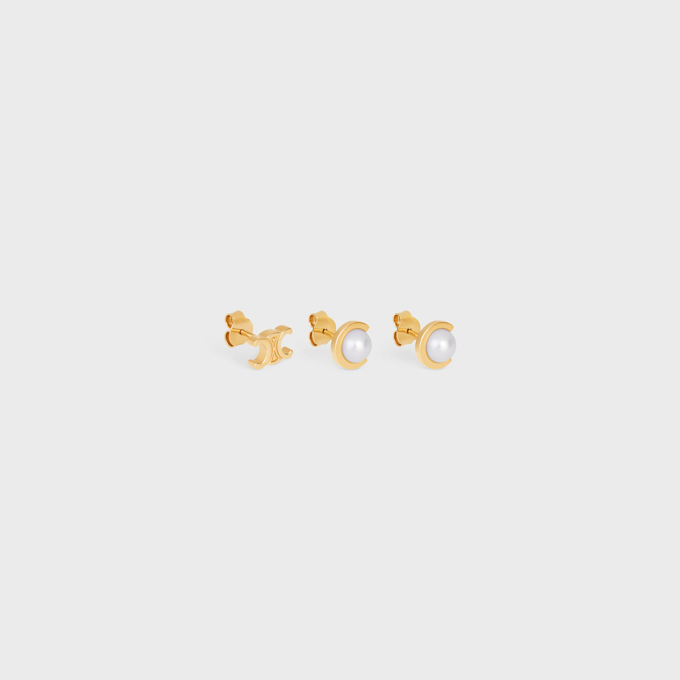Les Perles Celine, 3 stck studs i resinskalsor och blygert med gyllene beläggning