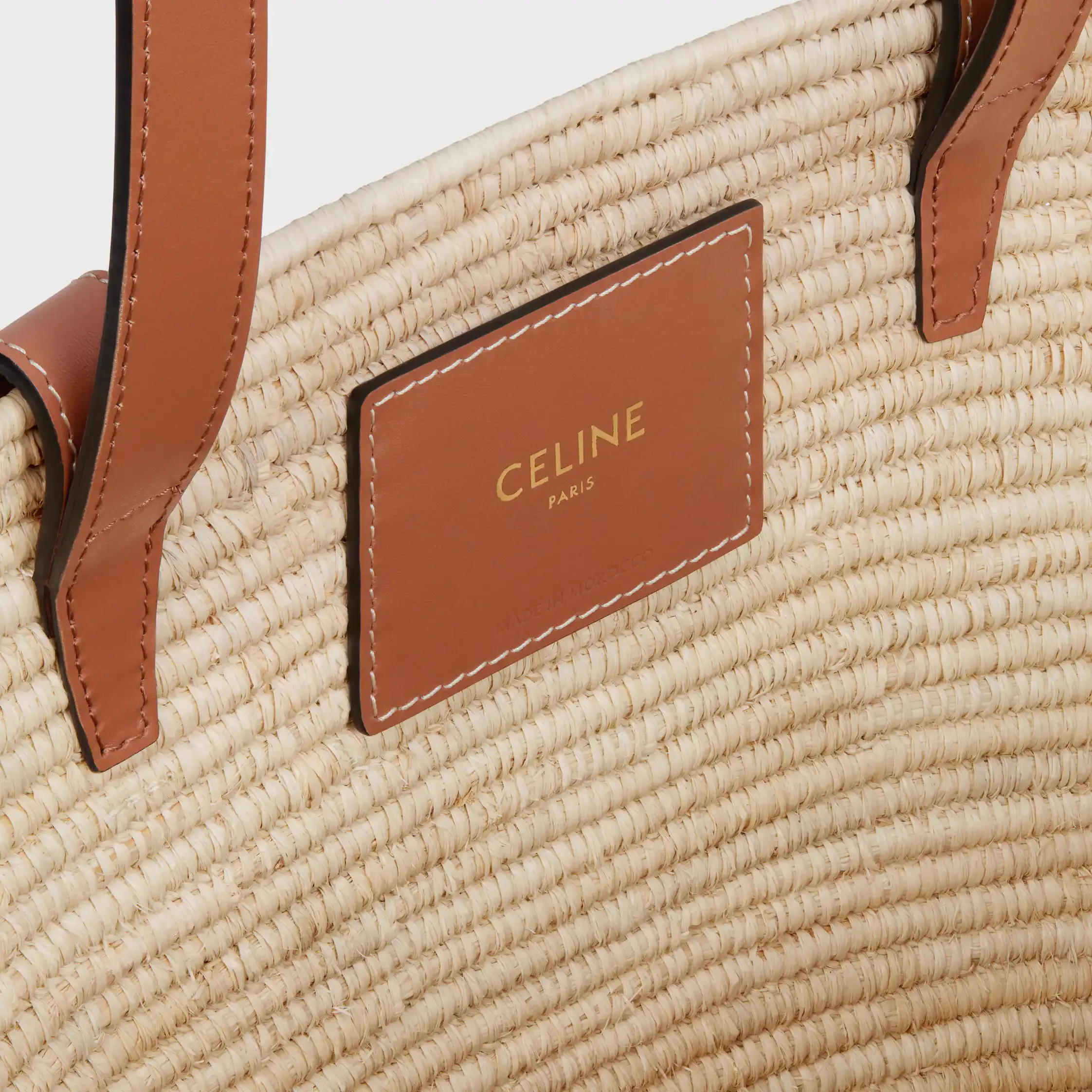 CELINE CLASSIC PANIER SMALL BRAIDED TRIOMPHE i RAFFIA och KALVSKIN